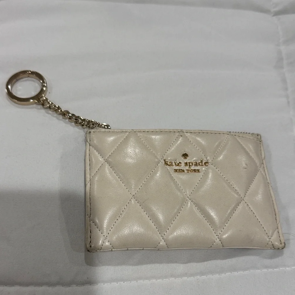 kate spade Quilted Leather Card Holder with Key Ring - Cream